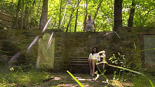 Lovely big ass brunette fucked outdoor in the woods