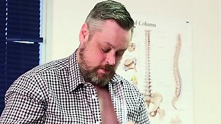 Naughty doctor CFNM sluts giving handjob