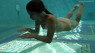 Damn good underwater solo show performed by slender amateur cutie