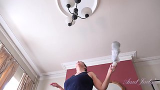 Layla Bird Gives Big Upskirt Views While Cleaning, Then Masturbates to Unwind