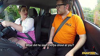 Fat slutty chick gets fucked really intensively by her driving instructor in his car