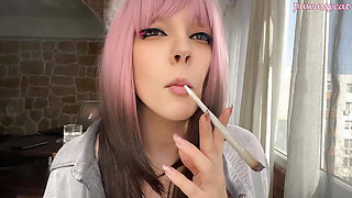 Pink Hair Step Sister smoking for you (ask me for full vid)