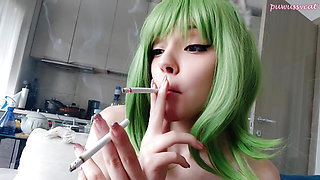 Cute Green Hair Egirl smoking 2 cigarettes at the same time (ask me for full vid)