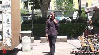 Slave on a leash paraded in public