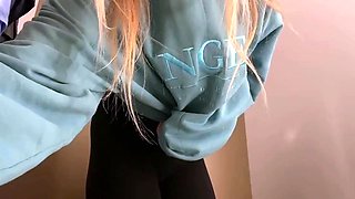 Blonde solo female teases with BDSM in the locker room.