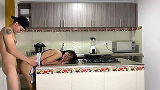 Hot Latina Amateur Fucked Hard in Kitchen - Big Cock Creampie & Lots of Cum