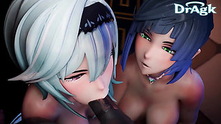 Yelan X Eula Blowjob Cum Swap Hilichurl Genshin Impact Hentai 3D