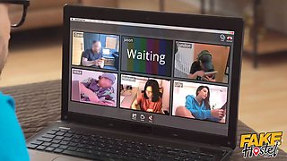 Faux hostel - college schoolgirl shamed when classmates catch him fingering on an online class - but he then gets lucky and creampies his super hot best friend teenie