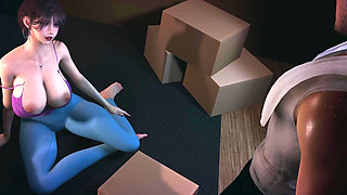 3D BBW yoga teacher naked her big boobs got fucked so hard by big dick