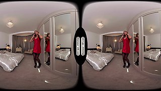 Natalia Forrest Boudoir Outfit With Black Stockings & Glass Dildo Joi Treat - 8k Vr
