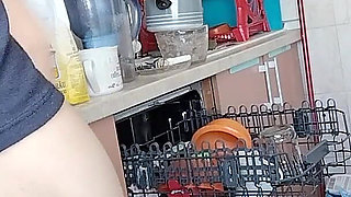 Sexy Naked Stepmom in the Kitchen Amateur Wife Does Housework Naked.