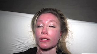 Slim Blonde Sub Slut Gets Facialized After Hardcore Fuck In Merciless Threesome