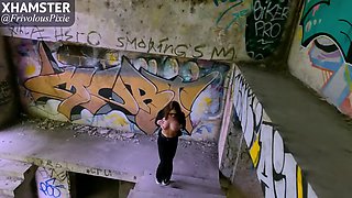 Urbex Pixie - Pissing from the second floor window of a ruin in the forest, then fucking until orgasm