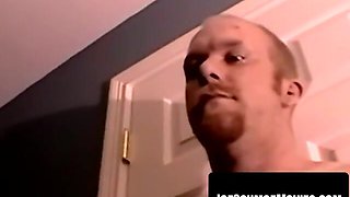 Skinny twink with glasses spanks cock till cumming hard