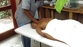 African Lesbian Masseuse Her Busty Horny Client Squirt Loudly!