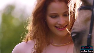 Gorgeous steamy redhead mommy outdoor solo