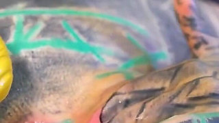 Tattoo Girl Masturbating, Fingering Her Pussy and Ass