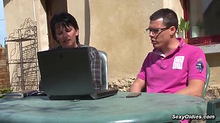 Brunette housewife Lucie Luke anal fucked in the garden