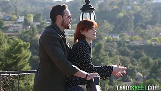 Slim red haired gal Ava Little gets laid on the fist date