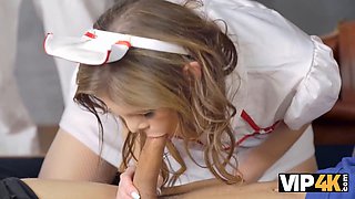 Hot nurse Denis fucks her patient while on the phone