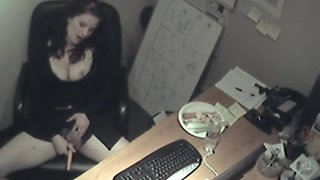 Nasty office young girl enjoys solo pussy rubbing