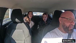 Lucky German Uber Driver Fucks Two Lesbians EmmaFox93 and Becky California in Hot Threesome