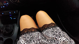 Stepmom in Heels Spreads Her Legs in the Car in Front of Her Horny Stepson