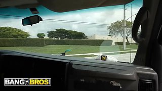 Bangbros - explicit kait flashes her Small Tits in the nail bus, then sucks tony's Big Dick