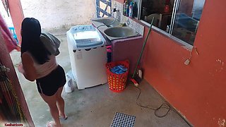 The boss left and the maid couldn't resist my erect penis