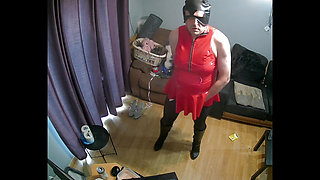 Red pvc dress and boots fisting (onlyfans maninhighheels)