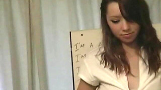 Young Naughty Schoolgirl with Nice Tits and Perfect Ass Drips Milk All Over Herself