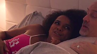 Busty oiled Nubian babe rides BF after sex overture massage