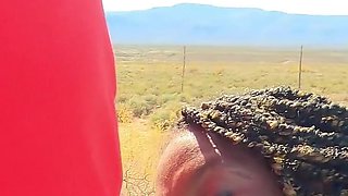 Ebony MILF Taking a Piss Next to the Road and Gets Hubby to Lick Her Pussy Clean After