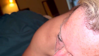 Oral MILF Blonde, Freckles, Green Eyes Sucks Daddy