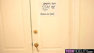 Amber Moore's Stepsis begs for help getting off with her big natural tits & ass