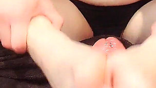 Big Tits Girl Licking Cum off Her Tiny Feet