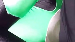 Leotard green lantern footjob