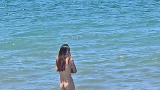 Korean teen at the beach showing hot body perfect tits