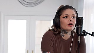 Vanessa Vega's tights ripped & clit licked by Nathan Bronson in a rough reality TV interview