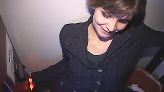 Short Hair Office Bitch Blowjobs Semen Lips Glory Hole Brunette Whore!