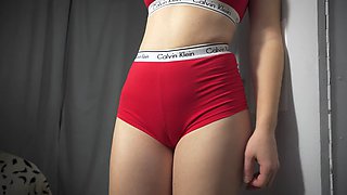 Girl in sports panties teases her sexy cameltoe - 4K