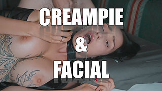 Step Stepmom Waiting Husband, but Shares Bed with Step Stepson Till Huge Facial After Unexpected Cum Inside