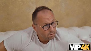 Stepdad and angrygirl go wild on the couch in European sexcapades