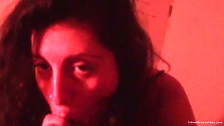 Cute girlfriend sucking penis then has hairy cunt humped