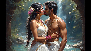 New India Couple Kissing In Front of Mountain