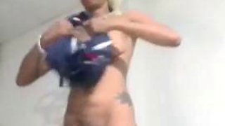 Slim Petite Ebony Milf Putting on Dress