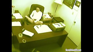 secretary fingering and masturbating pussy at office