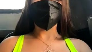 Beautiful Brunette Big Boobs Rides Fake Cock