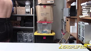 Skinny and tender blonde shoplifter gets caught in the security office