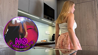 Incredibly Hot All Natural Big Tits Beauty Amateur Housewife at Home Gets Bored and Ignored Flashes Pussy Under Her Skirt